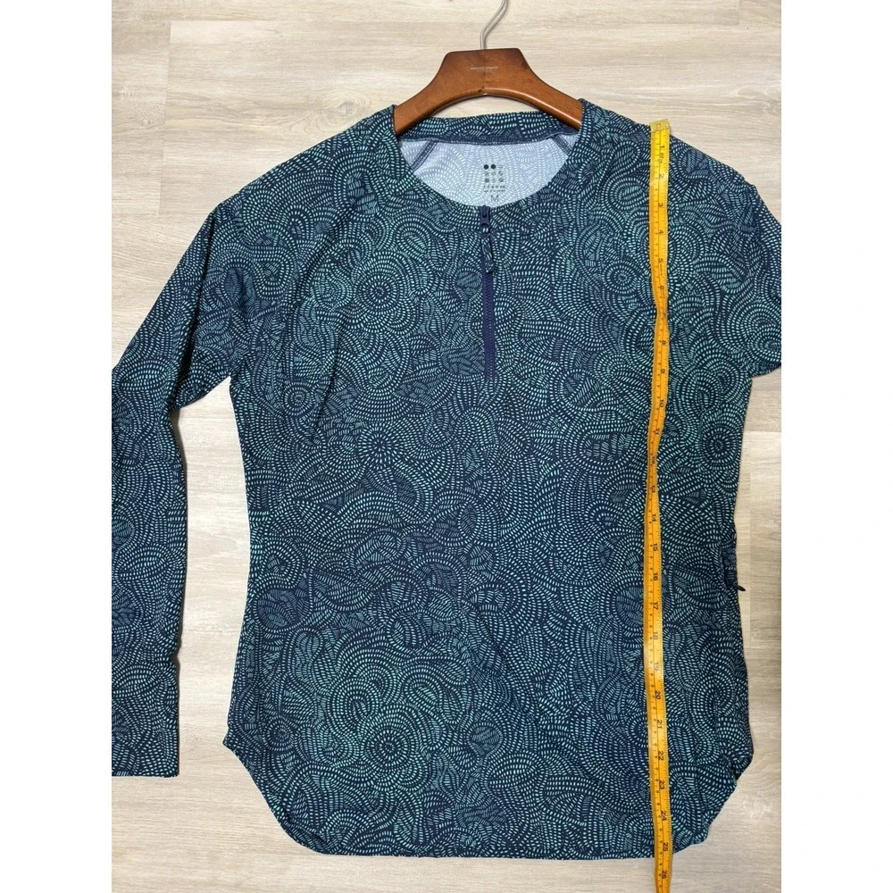 Title Nine Women's Medium Teal geometric 1/4 Zip Long Sleeve Athletic Golf Top